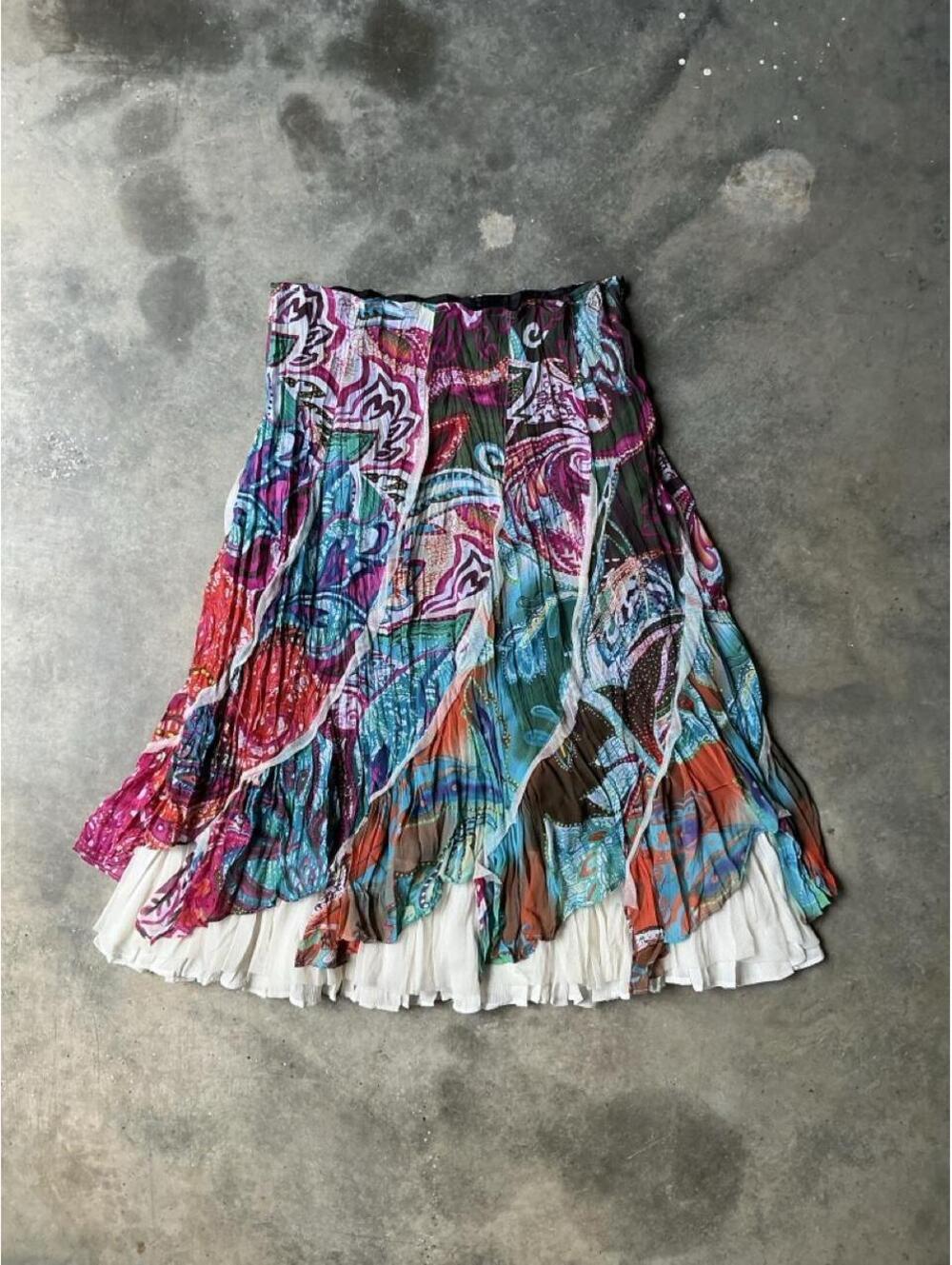 Alberto Makali Handkerchief Hem Paisley Tiered Skirt | Y2K Boho Fairy